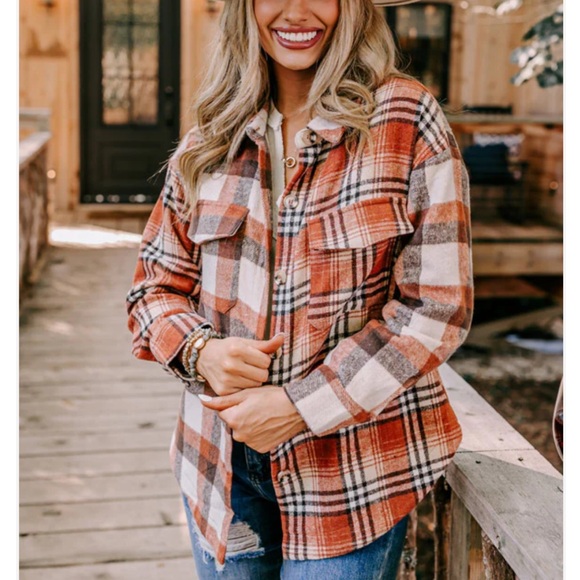 Nantucket Chill Plaid Jacket In Rust - Picture 2 of 4